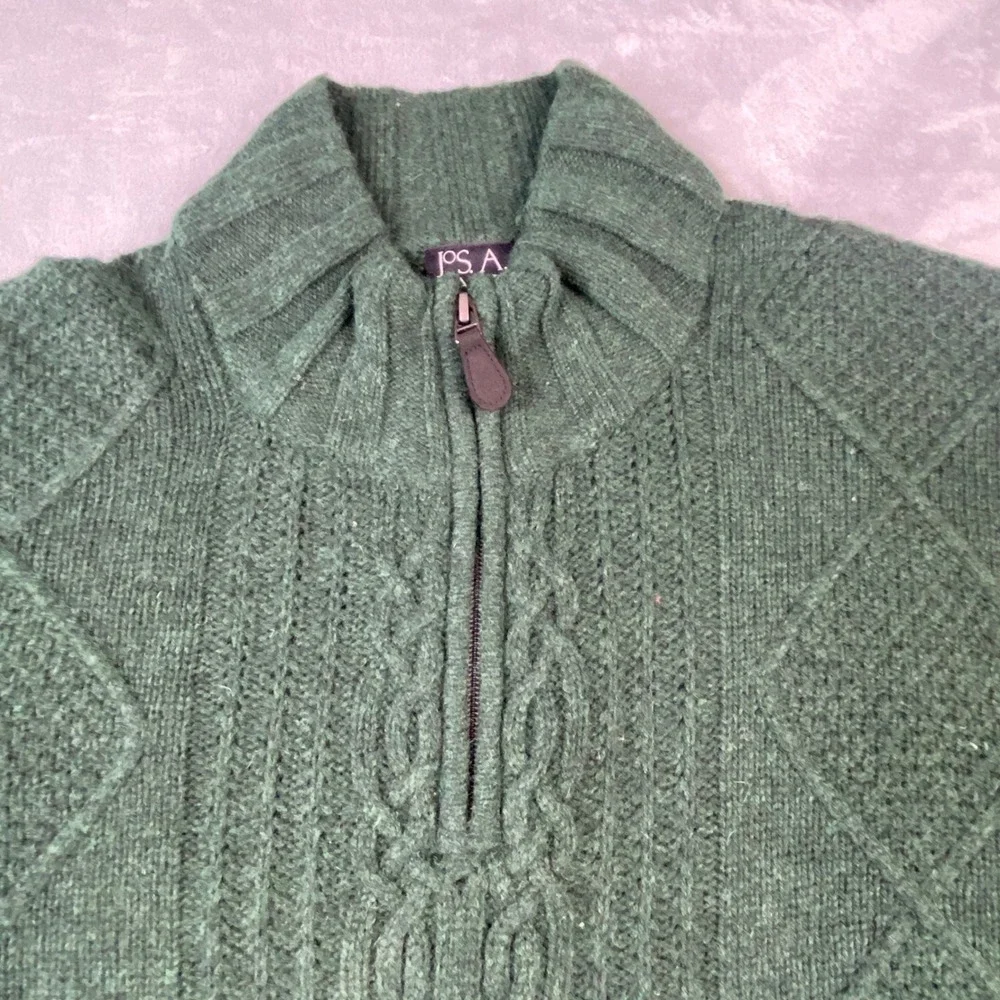Jos A Bank Executive Collection Green Lambswool Cable Knit 1/4 Zip Sweater XXL